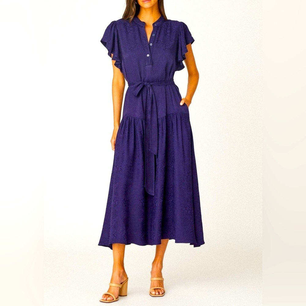 Shoshanna Lucia Dress Size 6 Navy Blue MISSING BELT Monochrome Print NWT